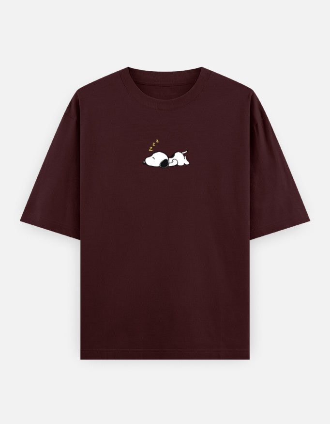 Sleeping Dog Oversized T-Shirt Minimal Unisex Streetwear India Maroon