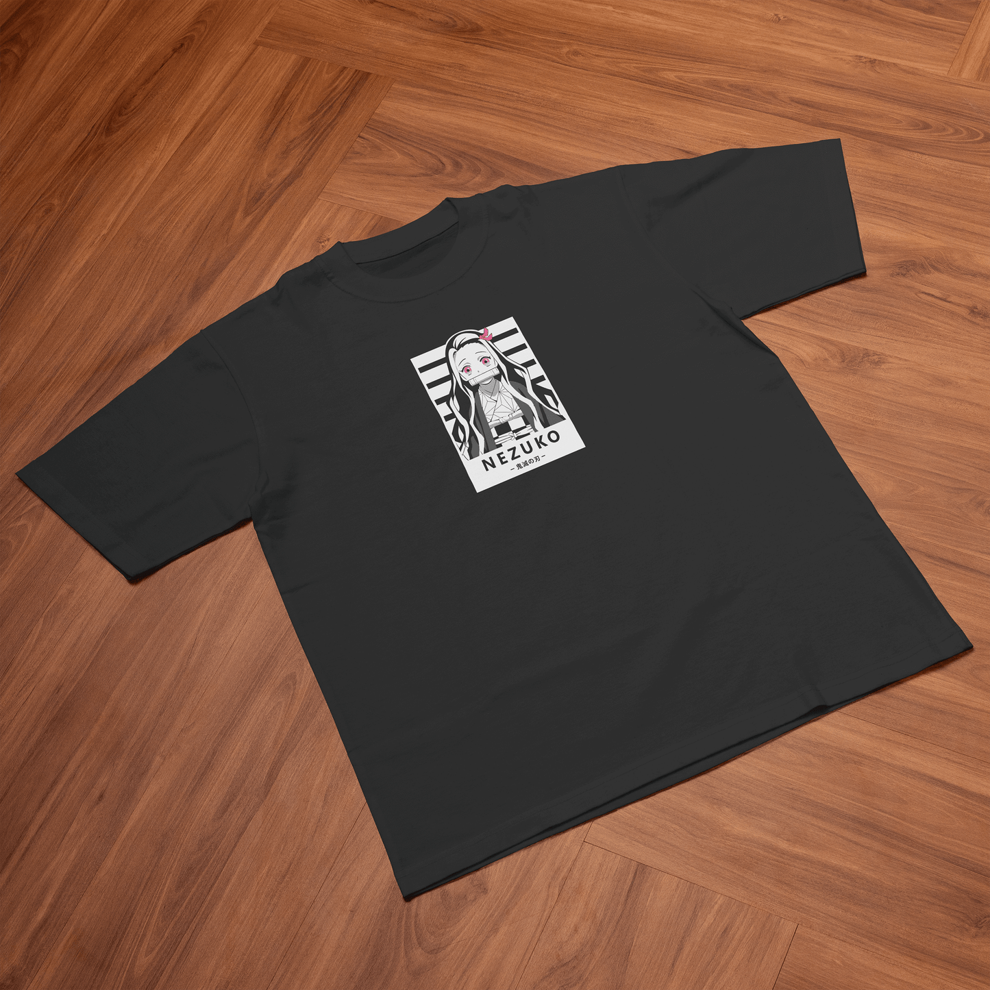 Nezuko Battle Pose Oversized Black Oversized T-Shirt front