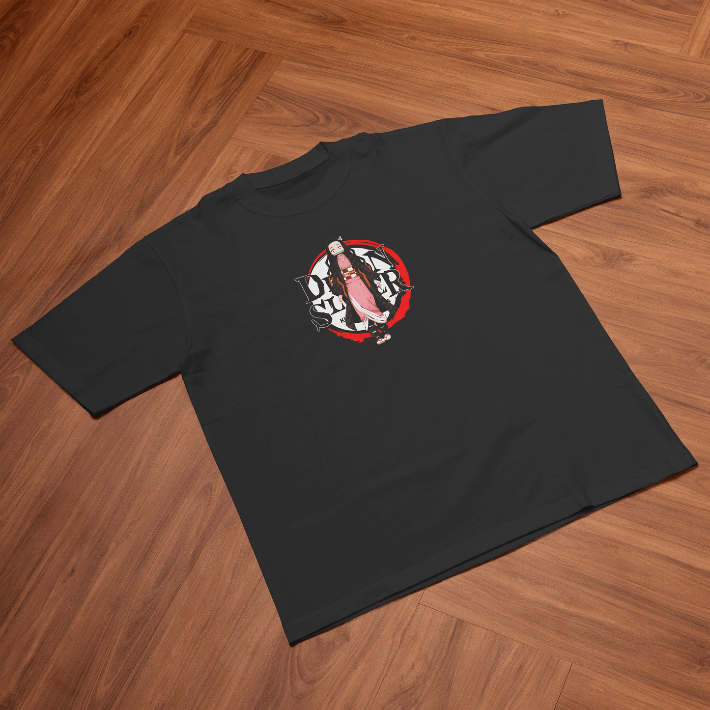 Nezuko Floral Oversized Black Oversized T-Shirt front