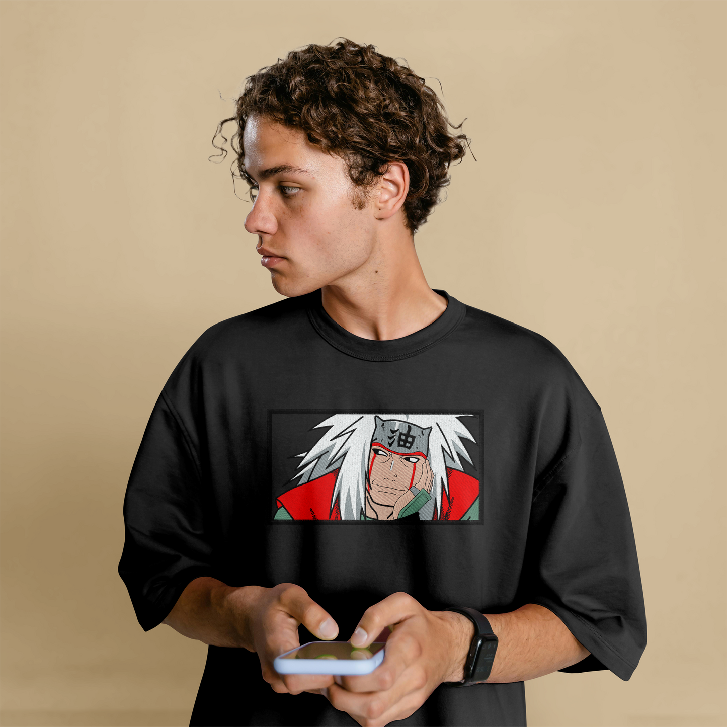 jiraiya naruto oversized embroidered t-shirt front view black