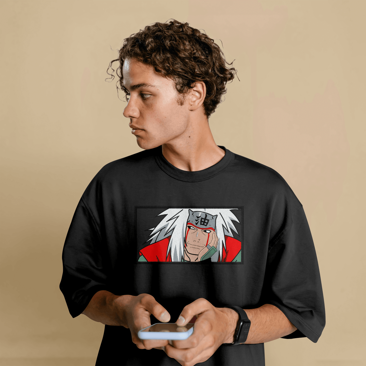 jiraiya naruto oversized embroidered t-shirt front view black