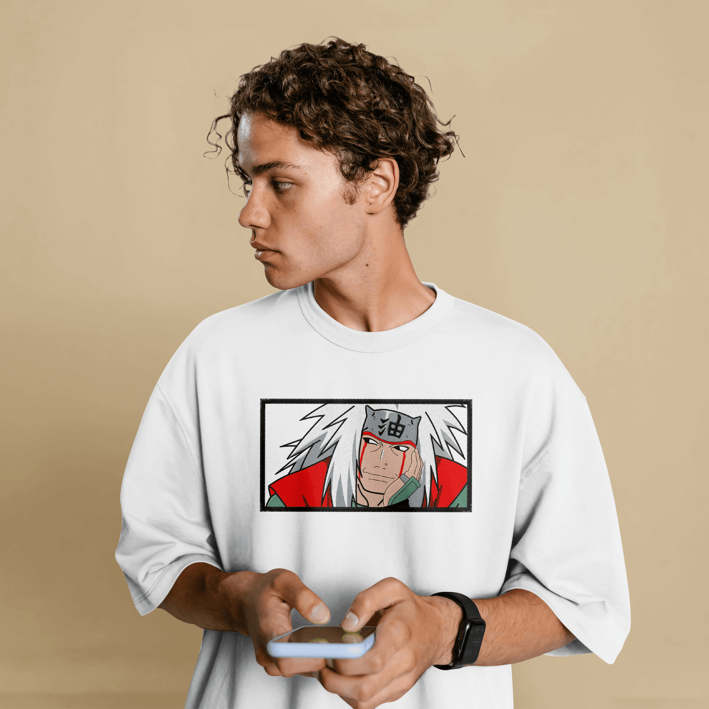 jiraiya naruto oversized embroidered t-shirt front view white