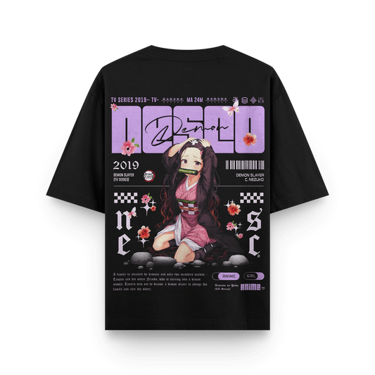 Nezuko Bamboo Muzzle Oversized Black Oversized T-Shirt back