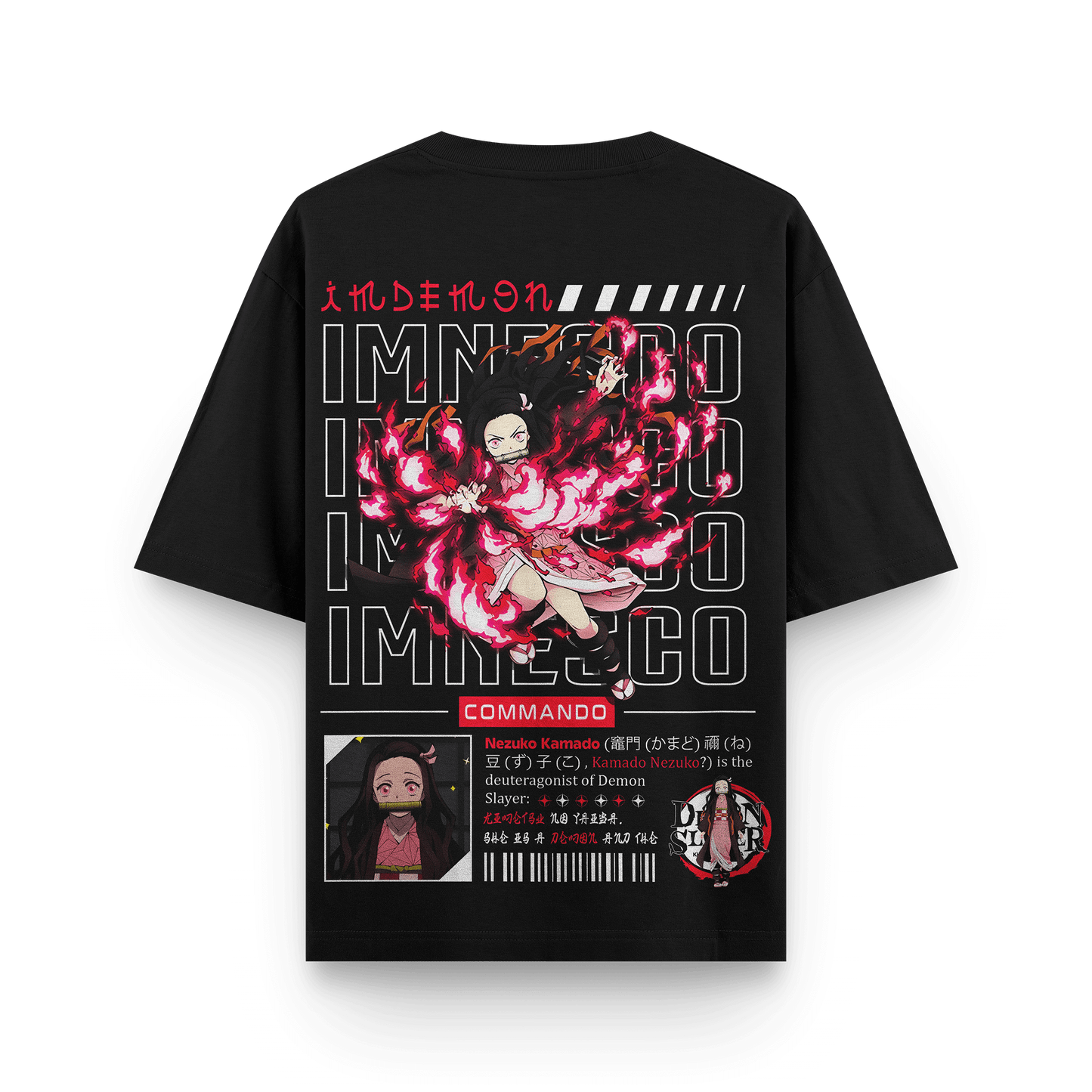 Nezuko Floral Oversized Black Oversized T-Shirt back