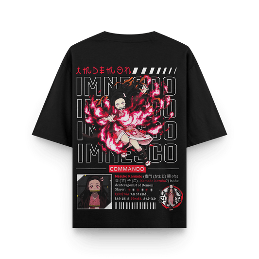 Nezuko Floral Oversized Black Oversized T-Shirt back
