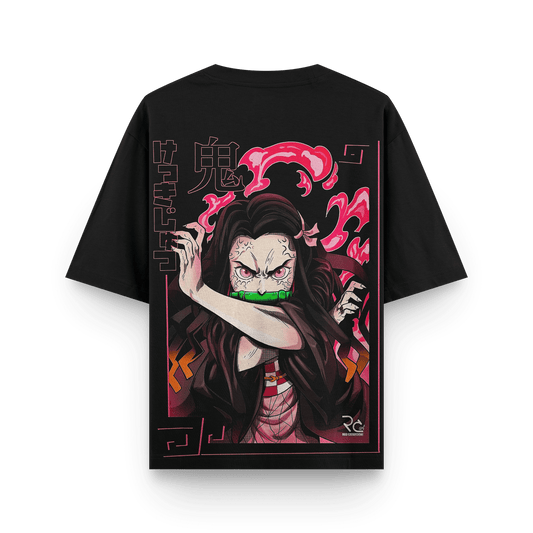 Nezuko Demon Slayer Oversized Black oversized T-Shirt back