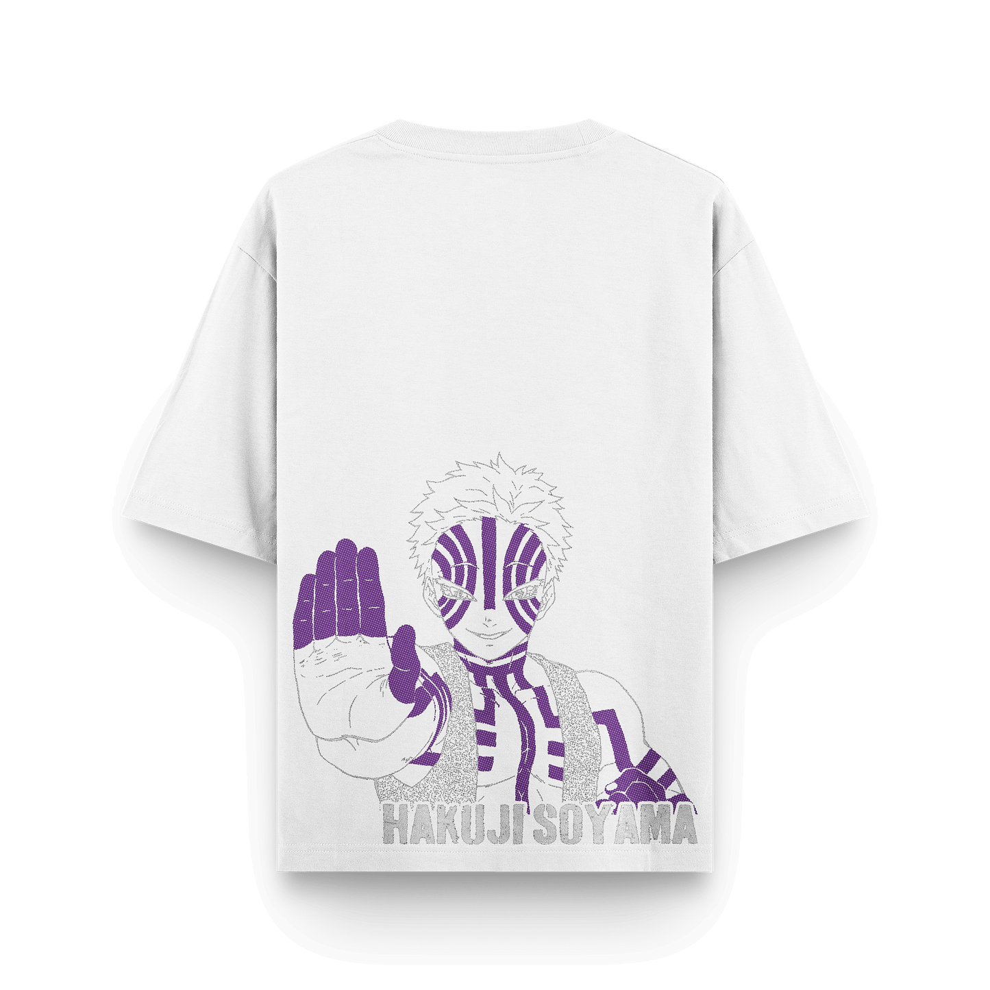 Akaza Demon Slayer oversized white back t-shirt with premium print featuring anime-inspired graphic design.