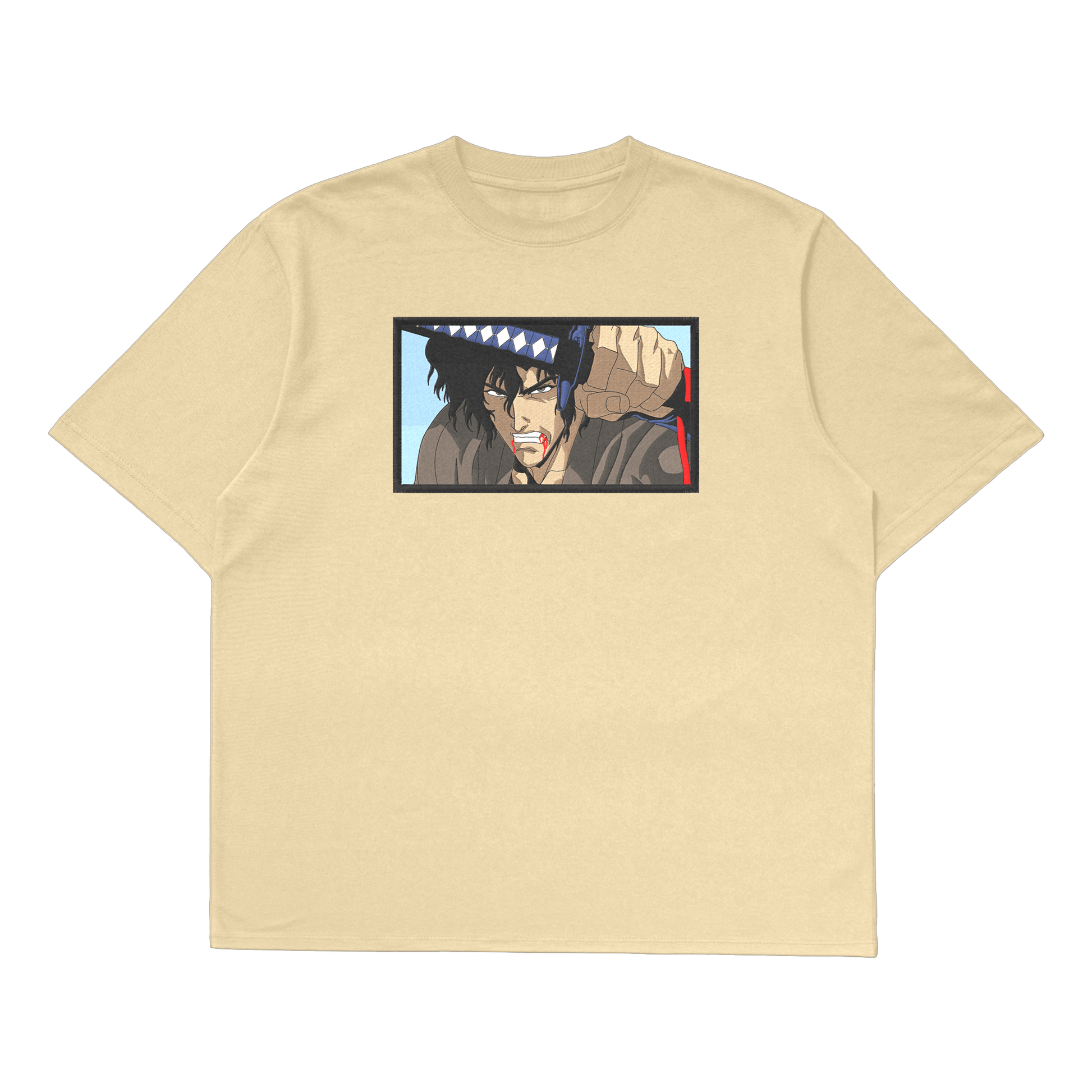 Mugen oversized t-shirt featuring an embroidered design inspired by Samurai Champloo.