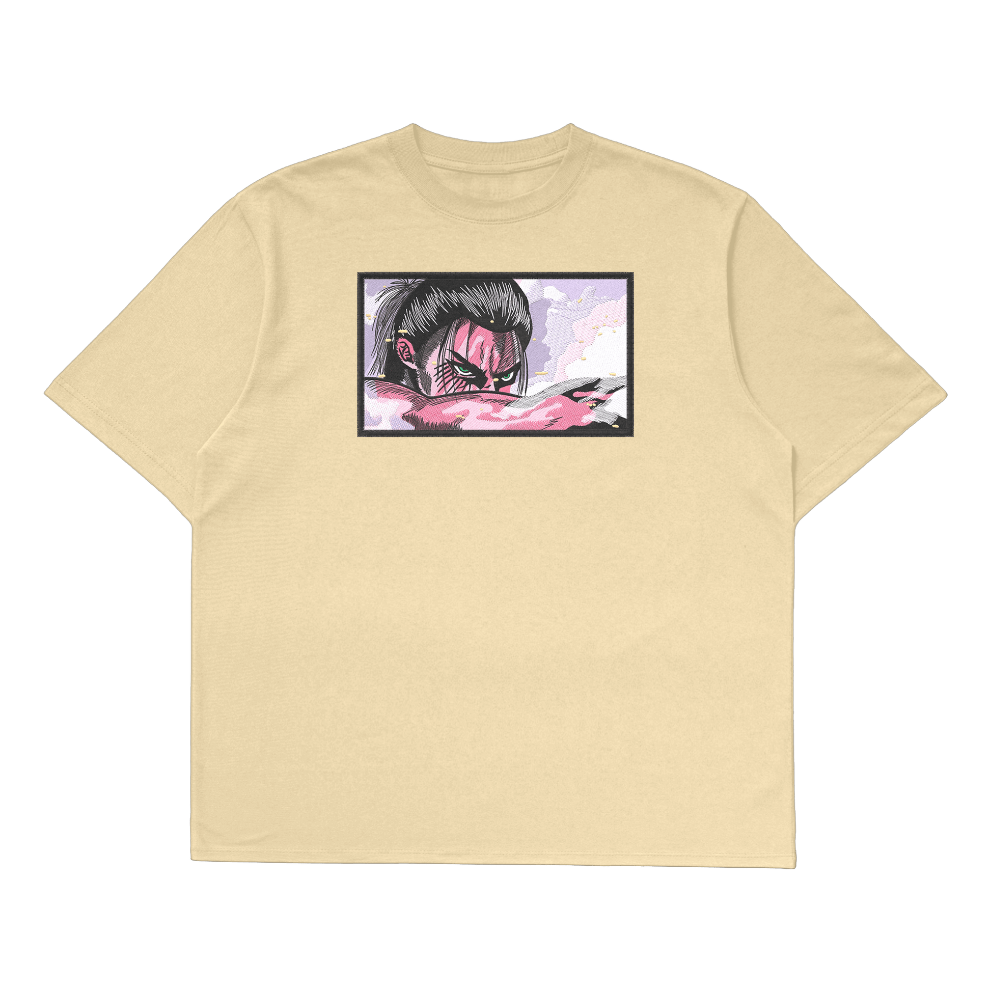 Eren Yeager oversized t-shirt featuring a full-body design of Eren's transformation, ideal for anime fans.