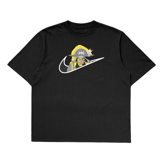 Blackbeard oversized t-shirt featuring a bold graphic on a black background, perfect for One Piece fans.