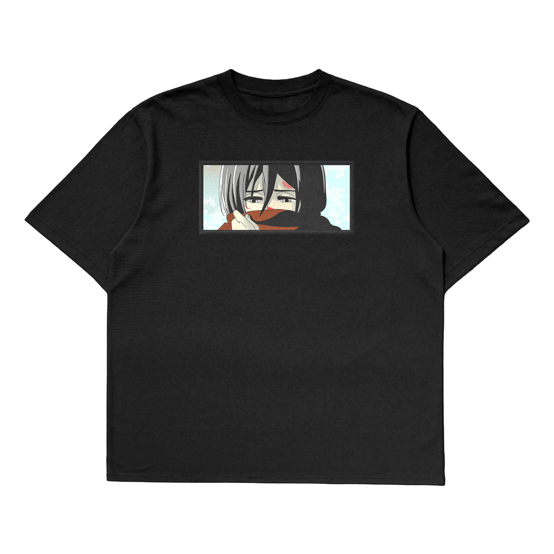 Mikasa Ackerman oversized t-shirt featuring Mikasa's fierce design for anime fans.