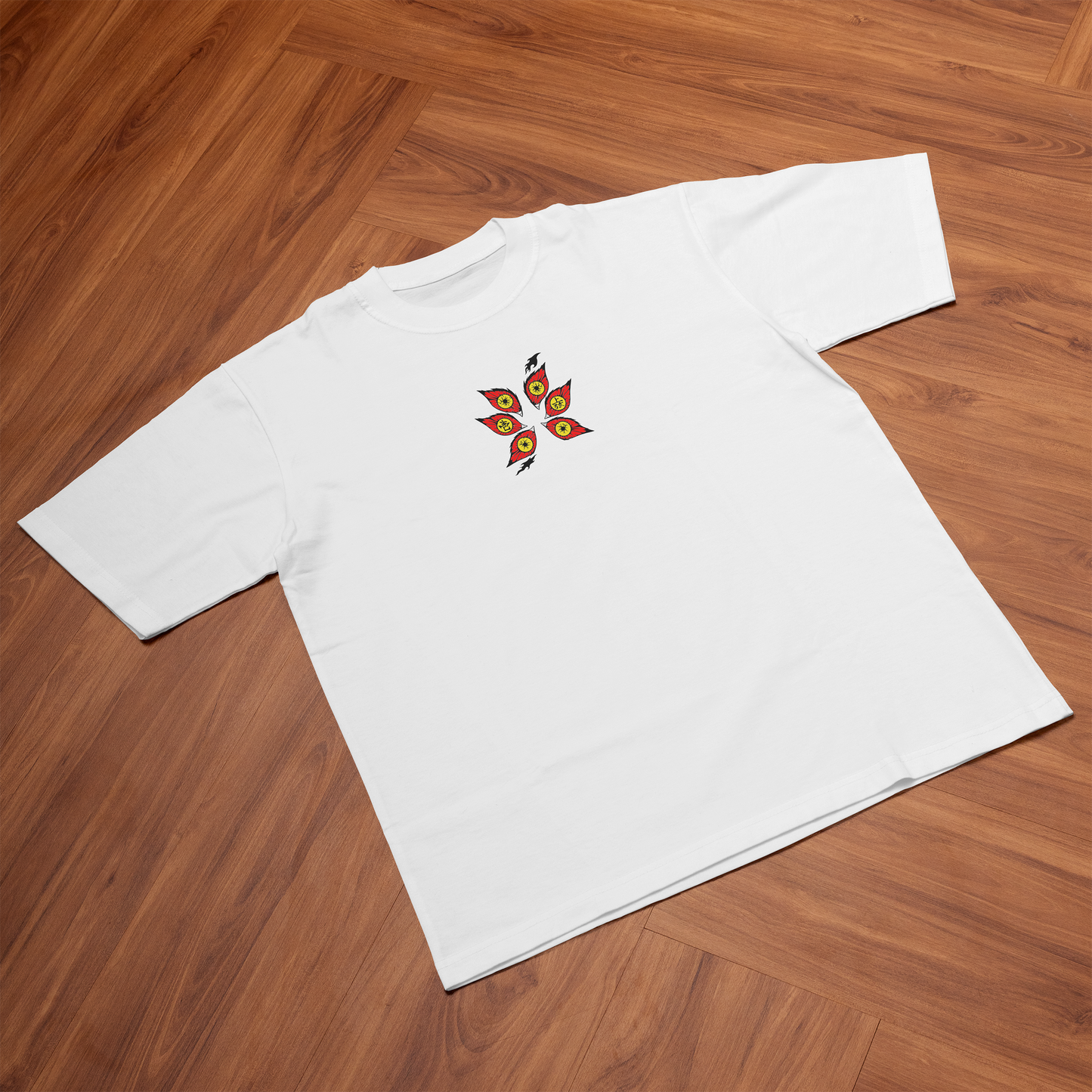 Kokushibo oversized t-shirt featuring vibrant eye design on a white background.