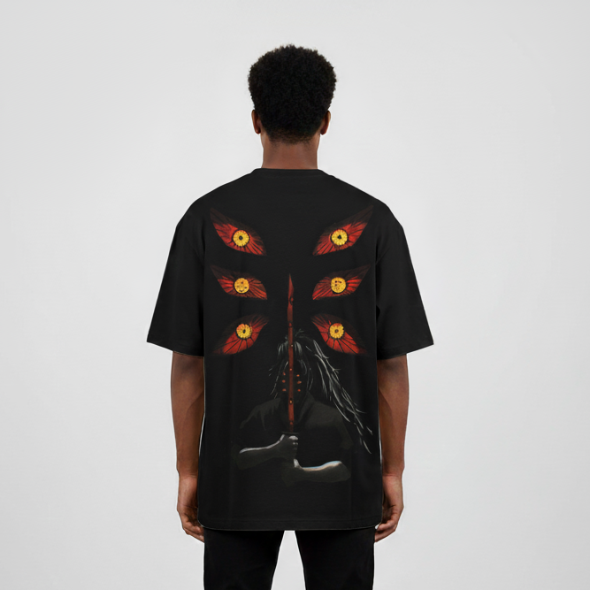 Kokushibo oversized t-shirt featuring intricate design on the back with striking colors and details.