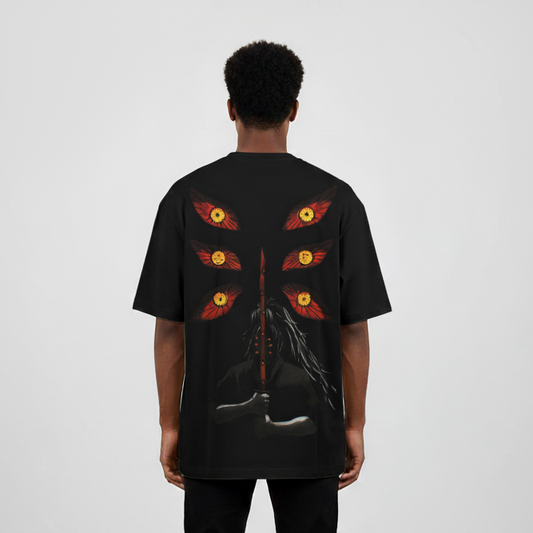 Kokushibo oversized t-shirt featuring intricate design on the back with striking colors and details.