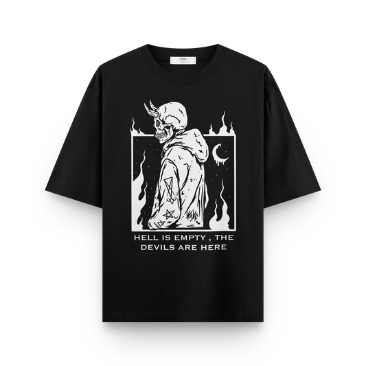 Hell Is Empty, The Devils Are Here T-Shirt – Bold Devil-Themed Graphic Tee for Edgy Fashion