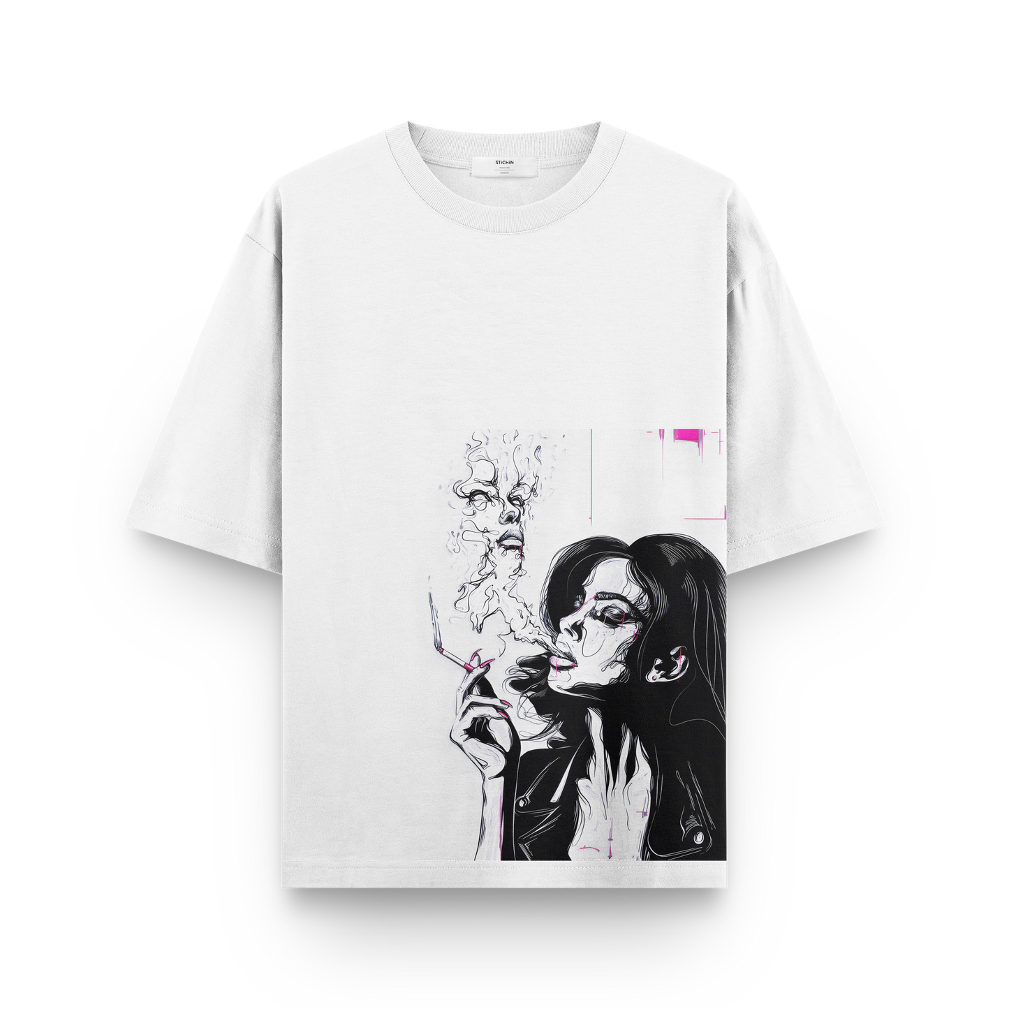 Smoking Reflection T-Shirt - Modern Girl with Face in Smoke | Artistic Graphic Tee for Edgy Style