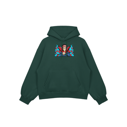 Yuji Itadori embroidered oversized hoodie featuring colorful design, perfect for Jujutsu Kaisen fans and winter comfort.
