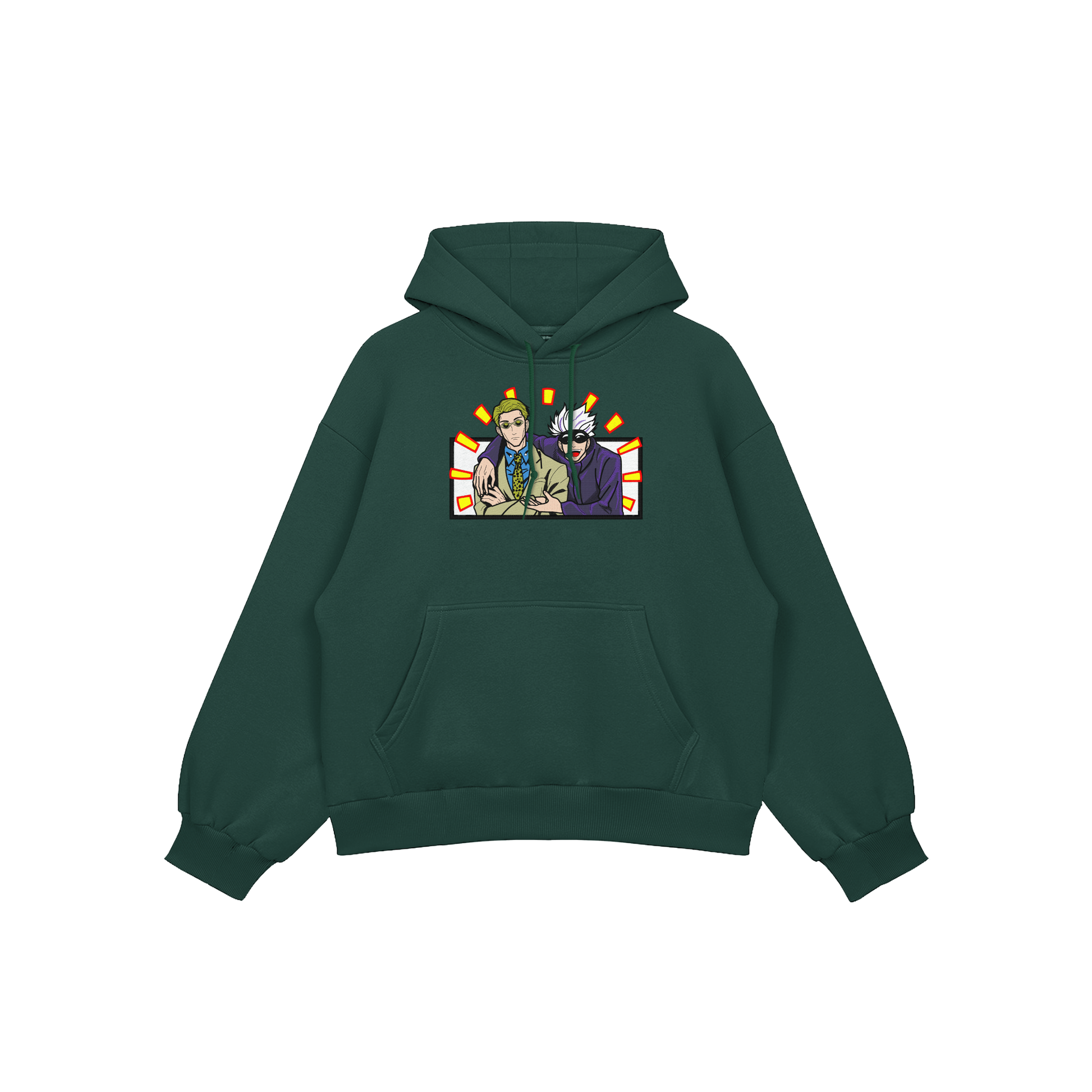 Gojo Nanami embroidered oversized hoodie featuring Gojo Satoru and Nanami Kento duo design.