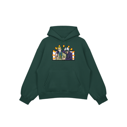 Gojo Nanami embroidered oversized hoodie featuring Gojo Satoru and Nanami Kento duo design.