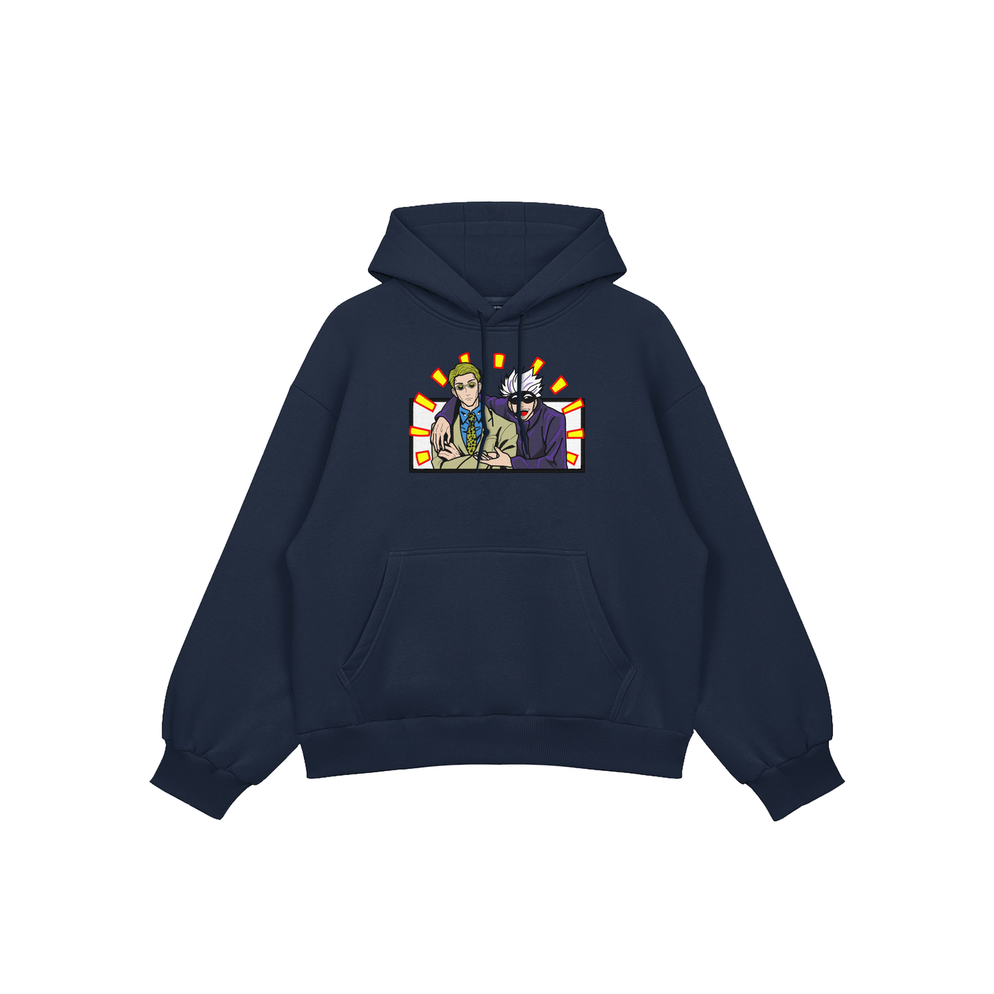 Gojo Nanami embroidered oversized hoodie featuring Gojo Satoru and Nanami Kento in a stylish design.