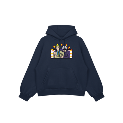 Gojo Nanami embroidered oversized hoodie featuring Gojo Satoru and Nanami Kento in a stylish design.
