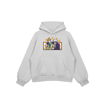 Gojo Nanami embroidered oversized hoodie featuring bold design from Jujutsu Kaisen duo.