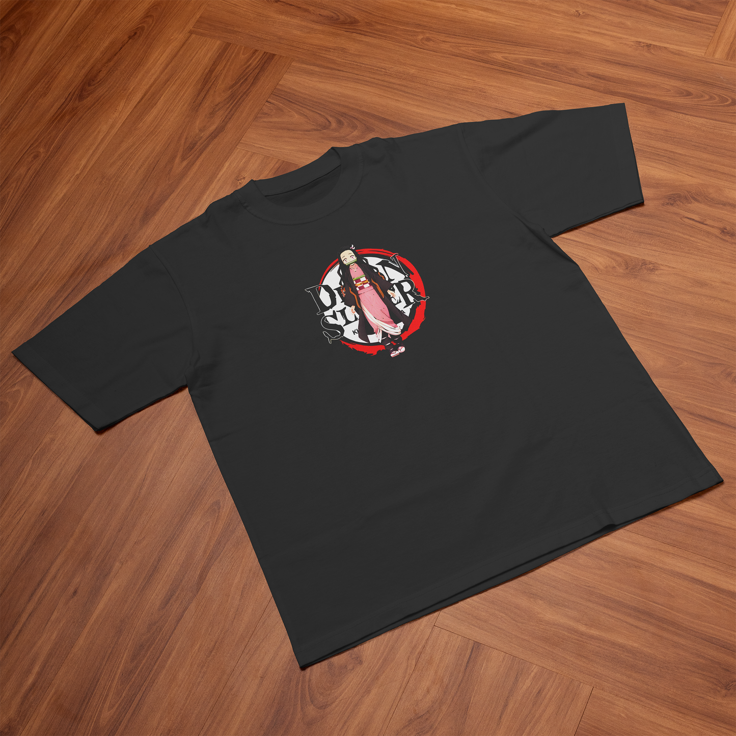 Nezuko Floral Oversized Black T-Shirt – Minimal Anime Streetwear India