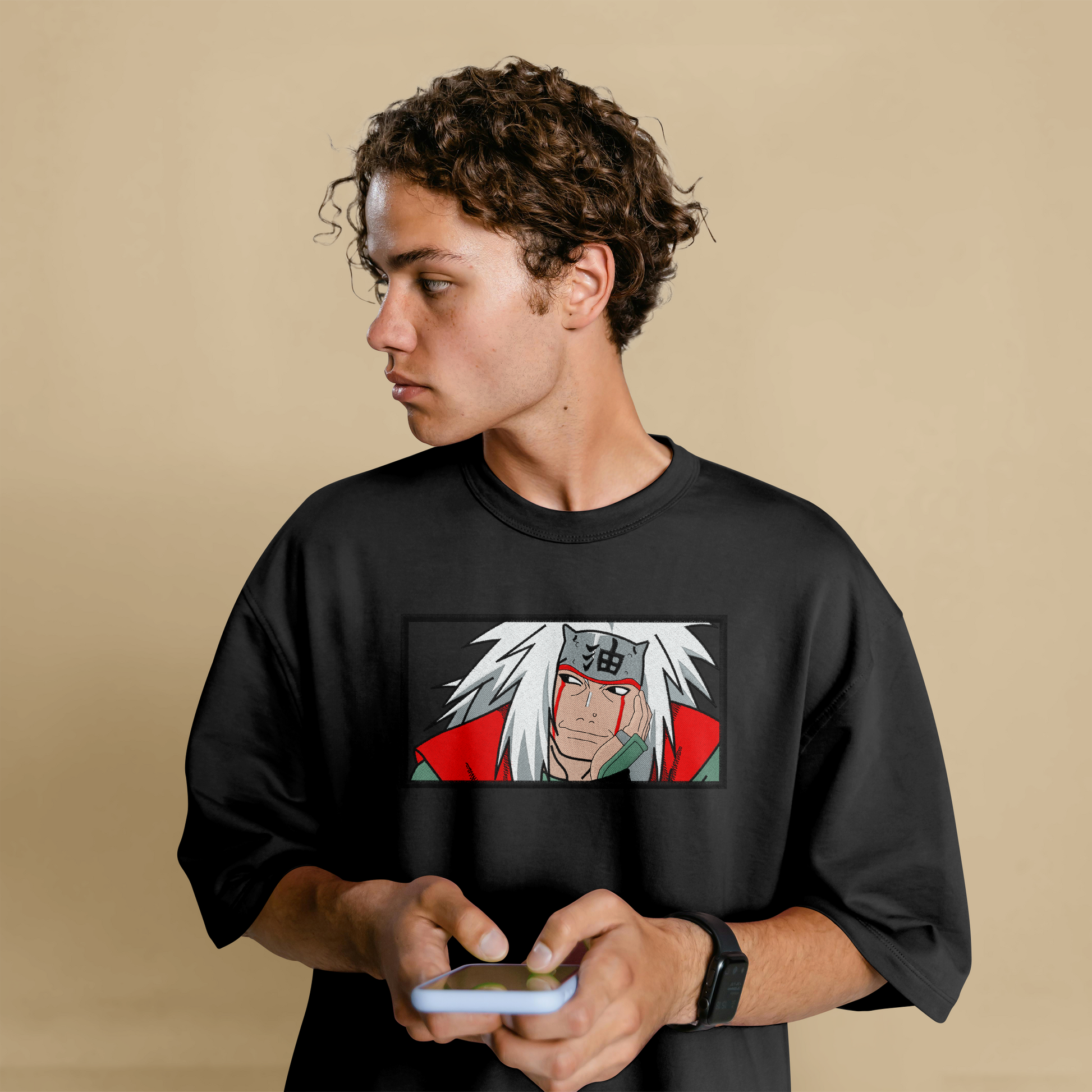jiraiya naruto oversized embroidered t-shirt front view black