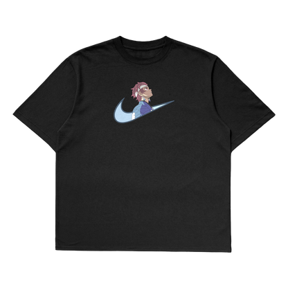 Tanjiro embroidered oversized t-shirt featuring a unique design by Stichin Studio and inspired by Demon Slayer.