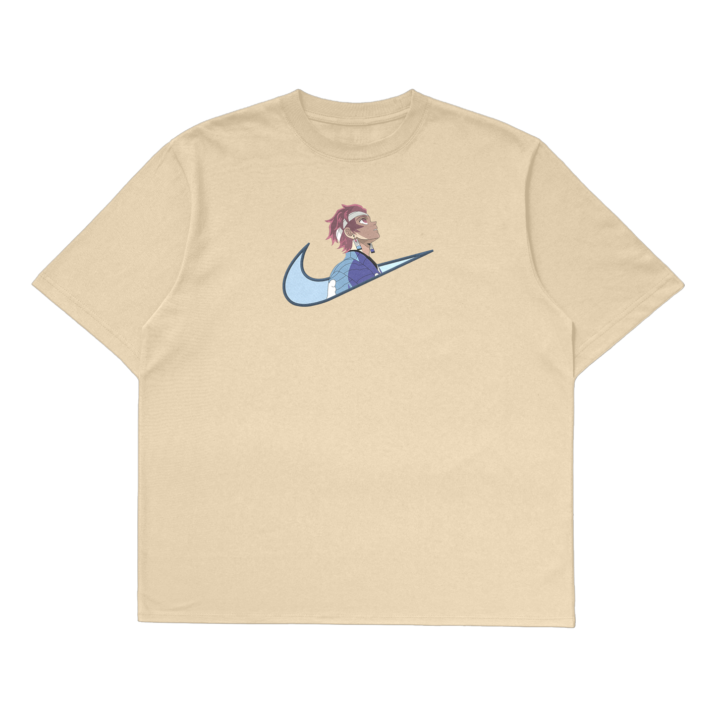 Tanjiro embroidered oversized t-shirt featuring fluid embroidery patterns and modern design