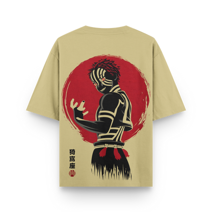 Akaza oversized t-shirt featuring a bold print inspired by Demon Slayer.