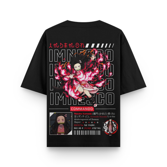 Nezuko Floral Oversized Black T-Shirt – Minimal Anime Streetwear India