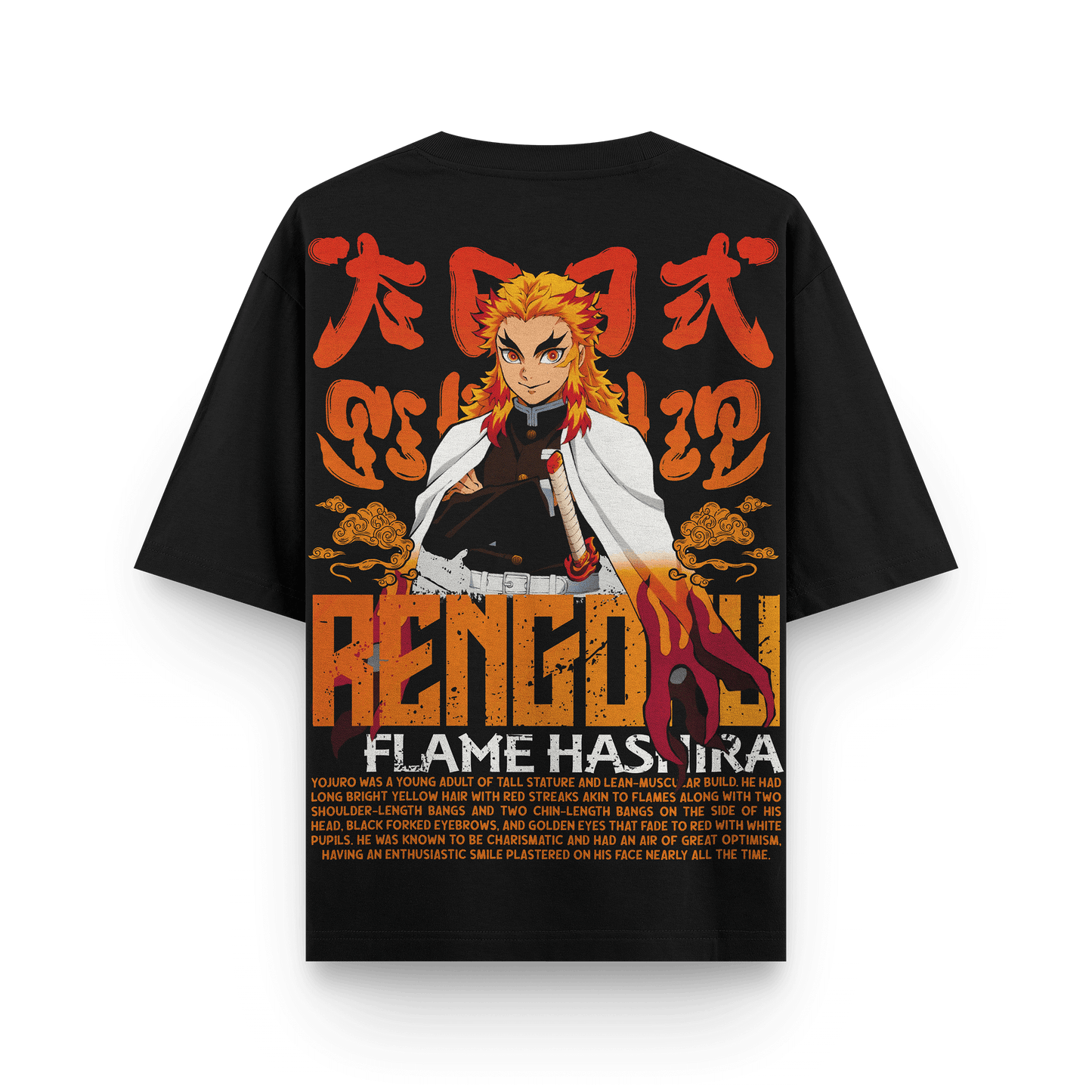 Rengoku Flame Hashira Oversized Black Oversized T-Shirt back
