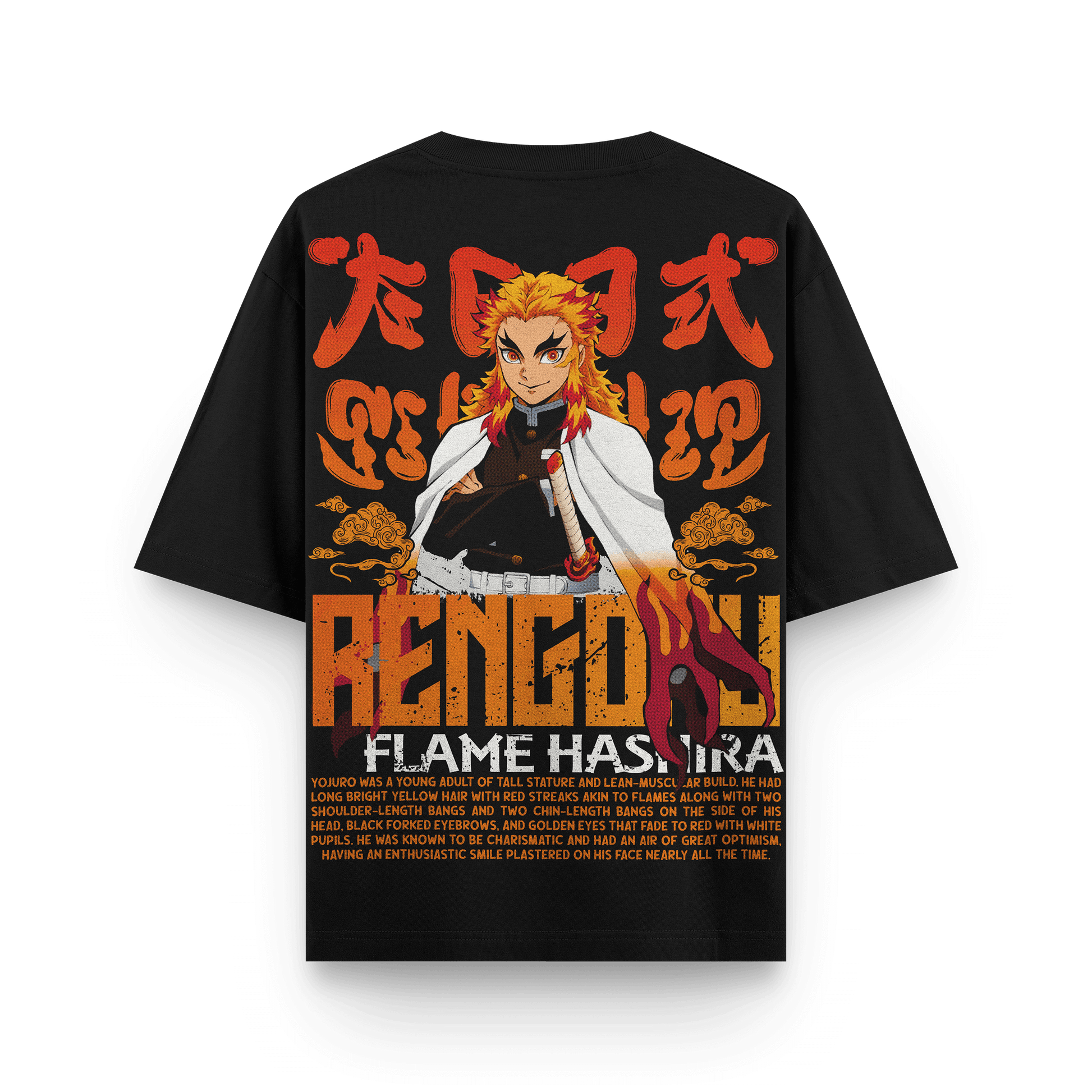 Rengoku Flame Hashira Oversized Black Oversized T-Shirt back