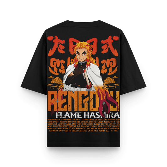 Rengoku Flame Hashira Oversized Black Oversized T-Shirt back