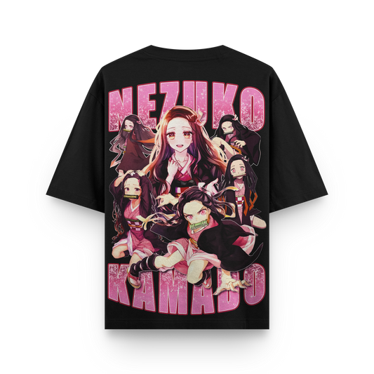 Nezuko Kimono Pattern Oversized Black T-Shirt – Anime Streetwear India