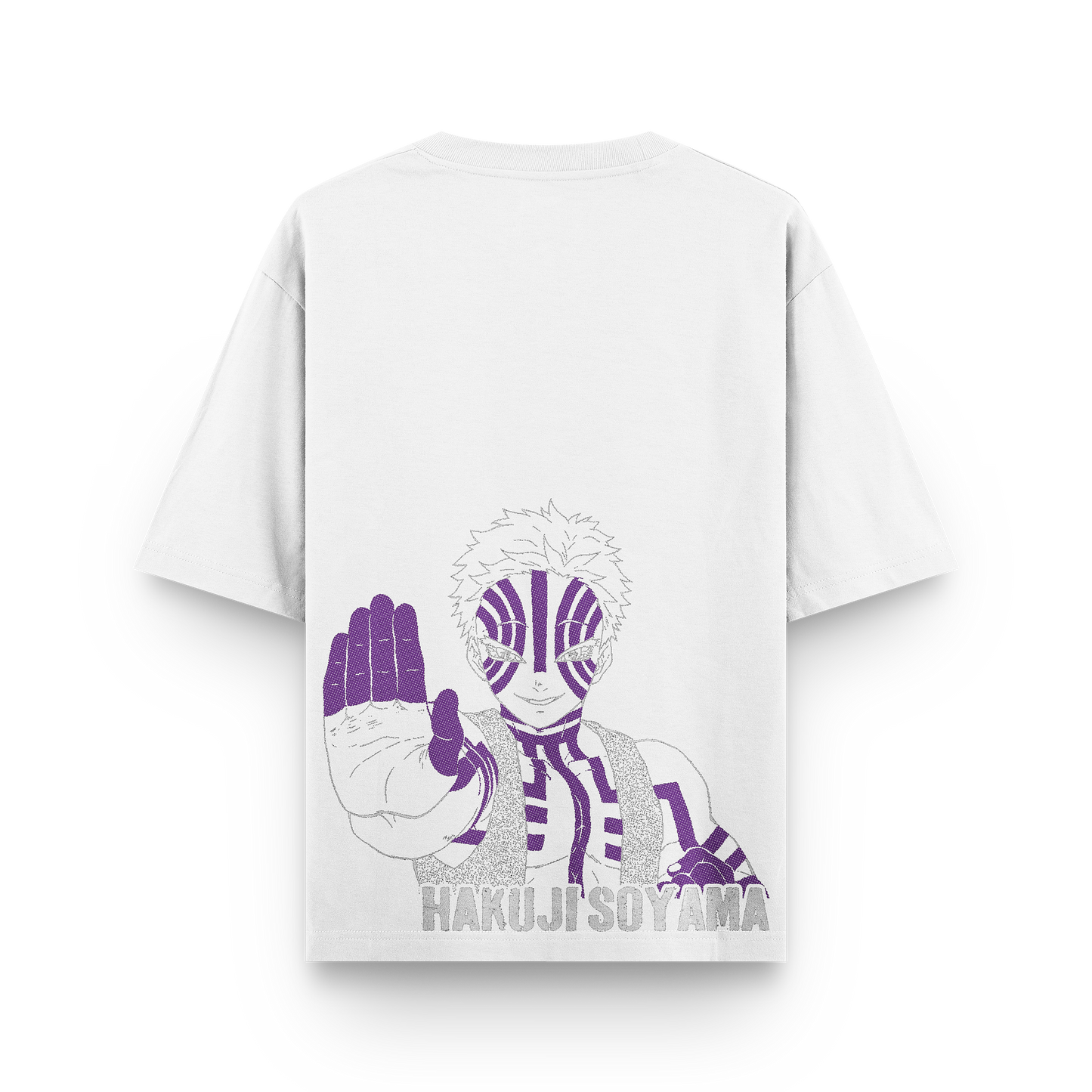 Akaza Demon Slayer oversized white back t-shirt with premium print featuring anime-inspired graphic design.
