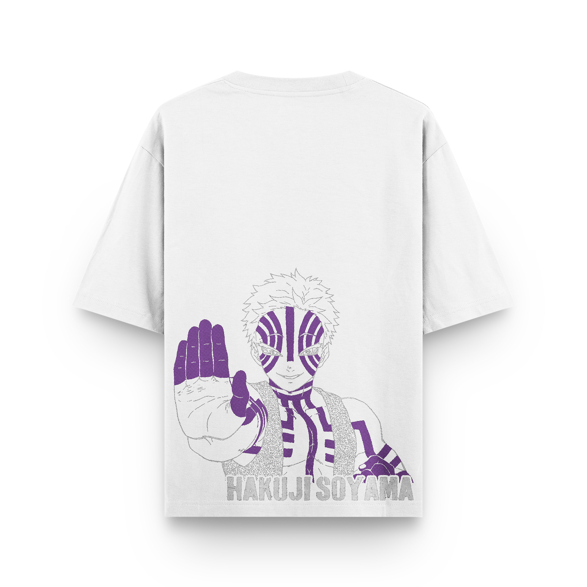 Akaza Demon Slayer oversized white back t-shirt with premium print featuring anime-inspired graphic design.