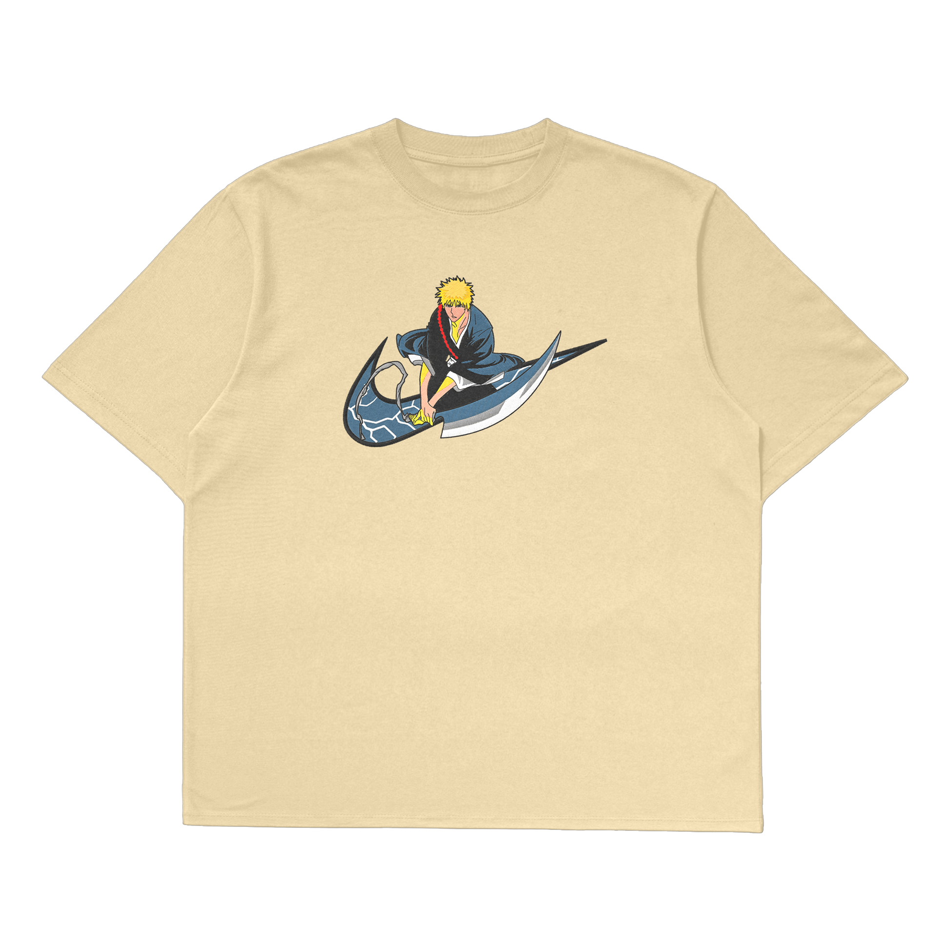 Ichigo Kurosaki oversized t-shirt featuring premium embroidered detail from Bleach anime.