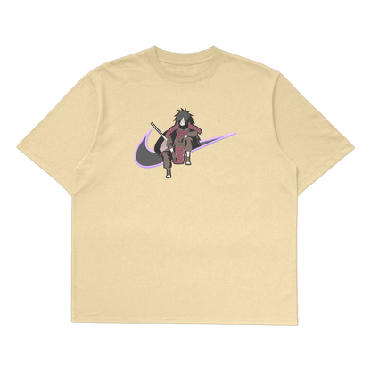 Madara Uchiha oversized t-shirt featuring a vibrant print and Nike logo, perfect for Naruto fans.