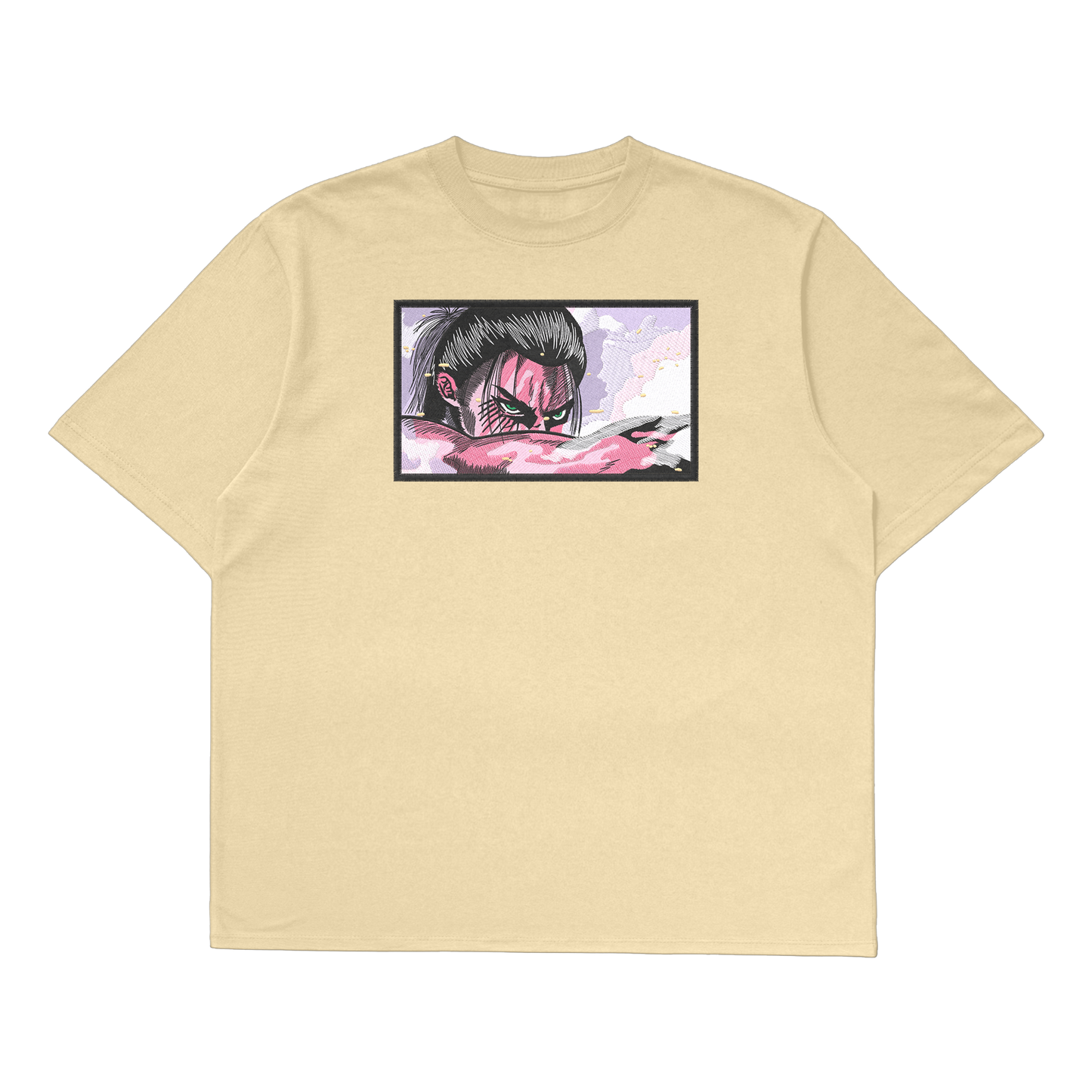 Eren Yeager oversized t-shirt featuring a full-body design of Eren's transformation, ideal for anime fans.