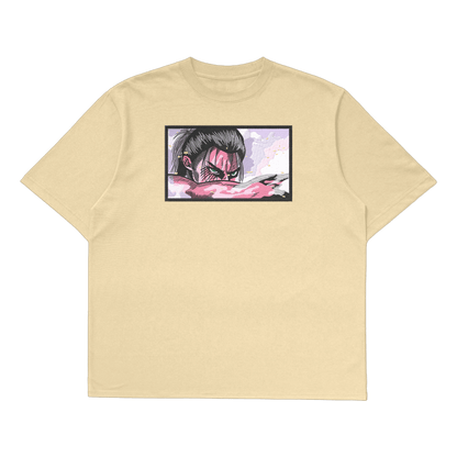 Eren Yeager oversized t-shirt featuring a full-body design of Eren's transformation, ideal for anime fans.