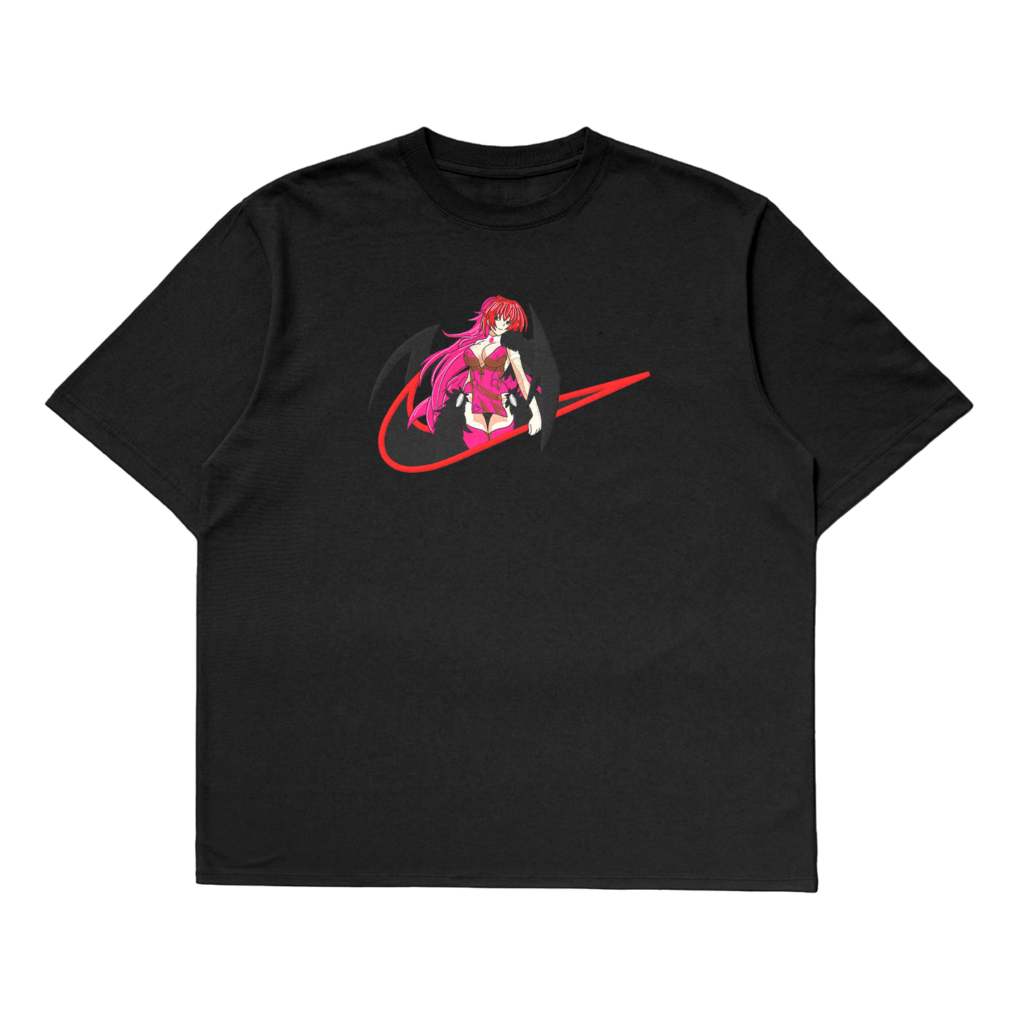 Rias Gremory oversized t-shirt design featuring the Crimson-Haired Ruin Princess from High School DxD.