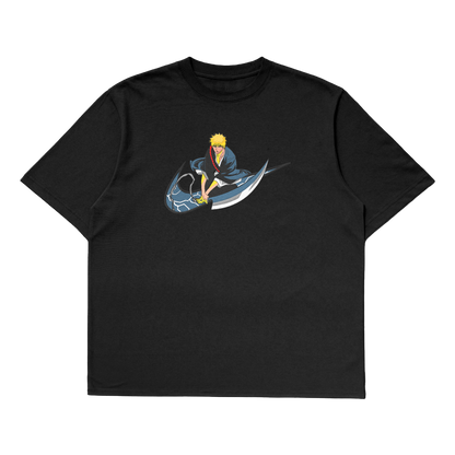 Ichigo Kurosaki oversized t-shirt featuring premium embroidery in a stylish black design.