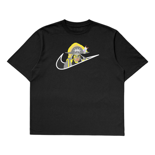 Blackbeard oversized t-shirt featuring a bold graphic on a black background, perfect for One Piece fans.
