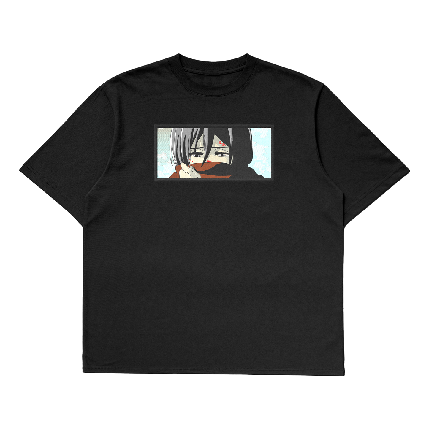 Mikasa Ackerman oversized t-shirt featuring Mikasa's fierce design for anime fans.