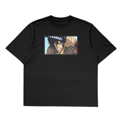 Mugen oversized t-shirt featuring an embroidered design from Samurai Champloo, showcasing a rebellious anime character.