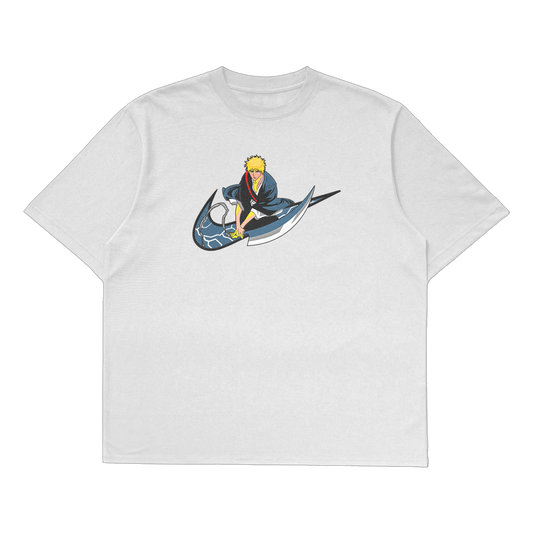 Ichigo Kurosaki oversized t-shirt featuring premium embroidery and a bold design, perfect for Bleach anime fans.