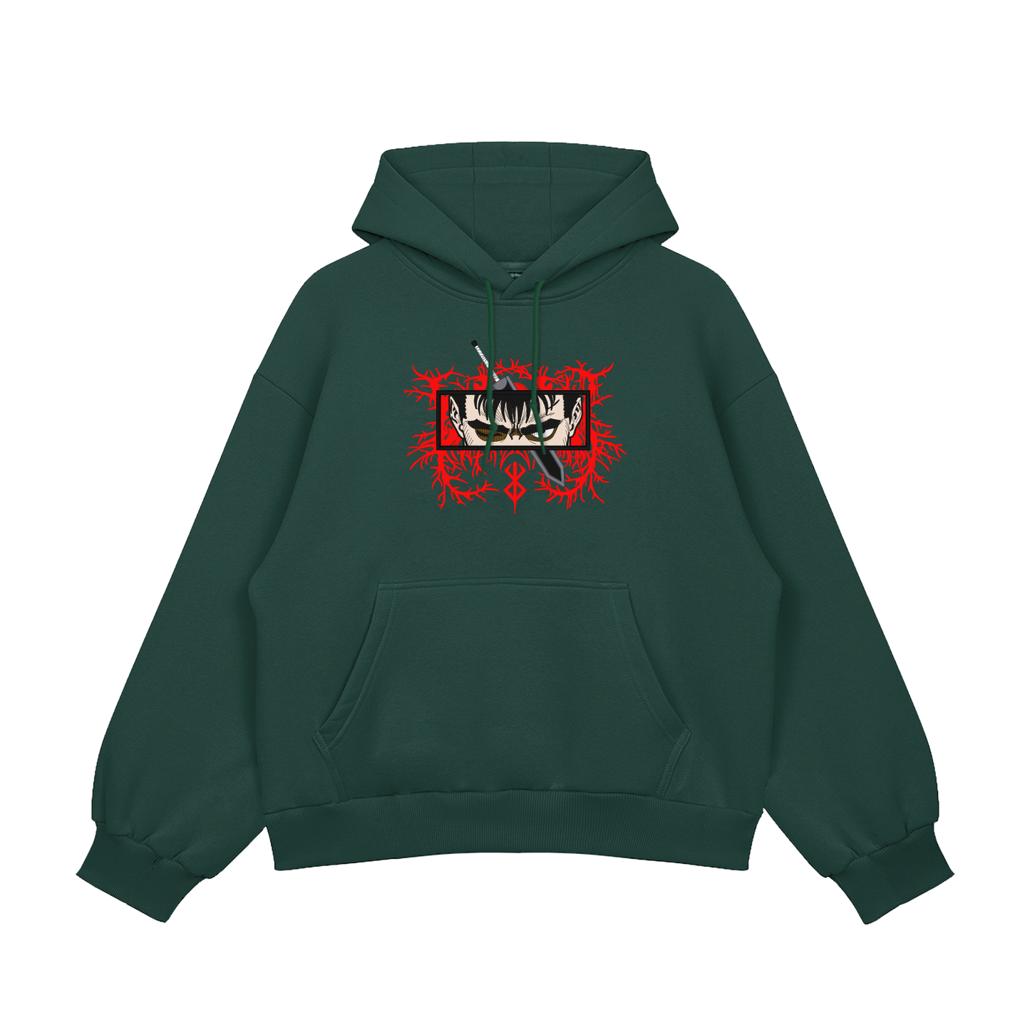 Guts Embroidered Oversized Hoodie featuring bold embroidery on heavyweight fleece in dark green