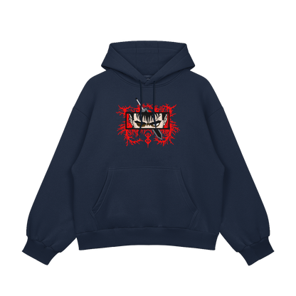 Guts Embroidered Oversized Hoodie showcasing bold embroidery and heavyweight fleece design.